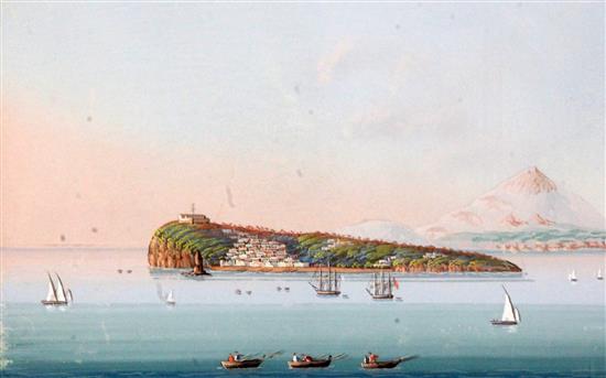 19th century Neapolitan School Isola di Nisita; Procita; Capri and Ischia overall 7.25 x 9.5in.
